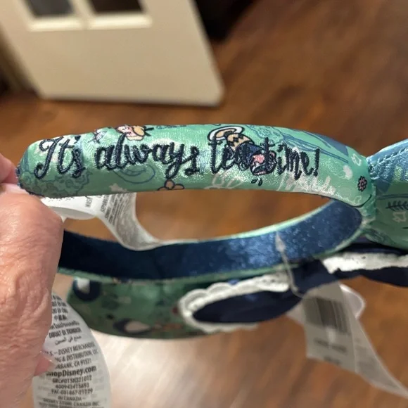 Alice in Wonderland Satin Disney Mouse Ears - Mint Green with Navy Bow - Picture 4 of 4